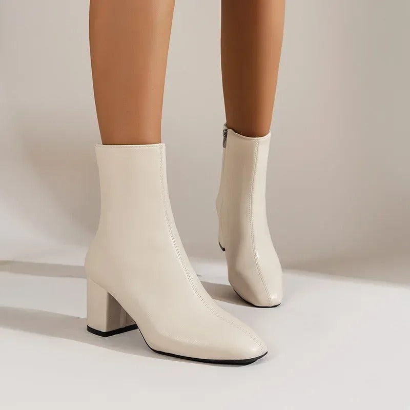Women's Square-Toe Ankle Boots with Block Heel and Side Zip