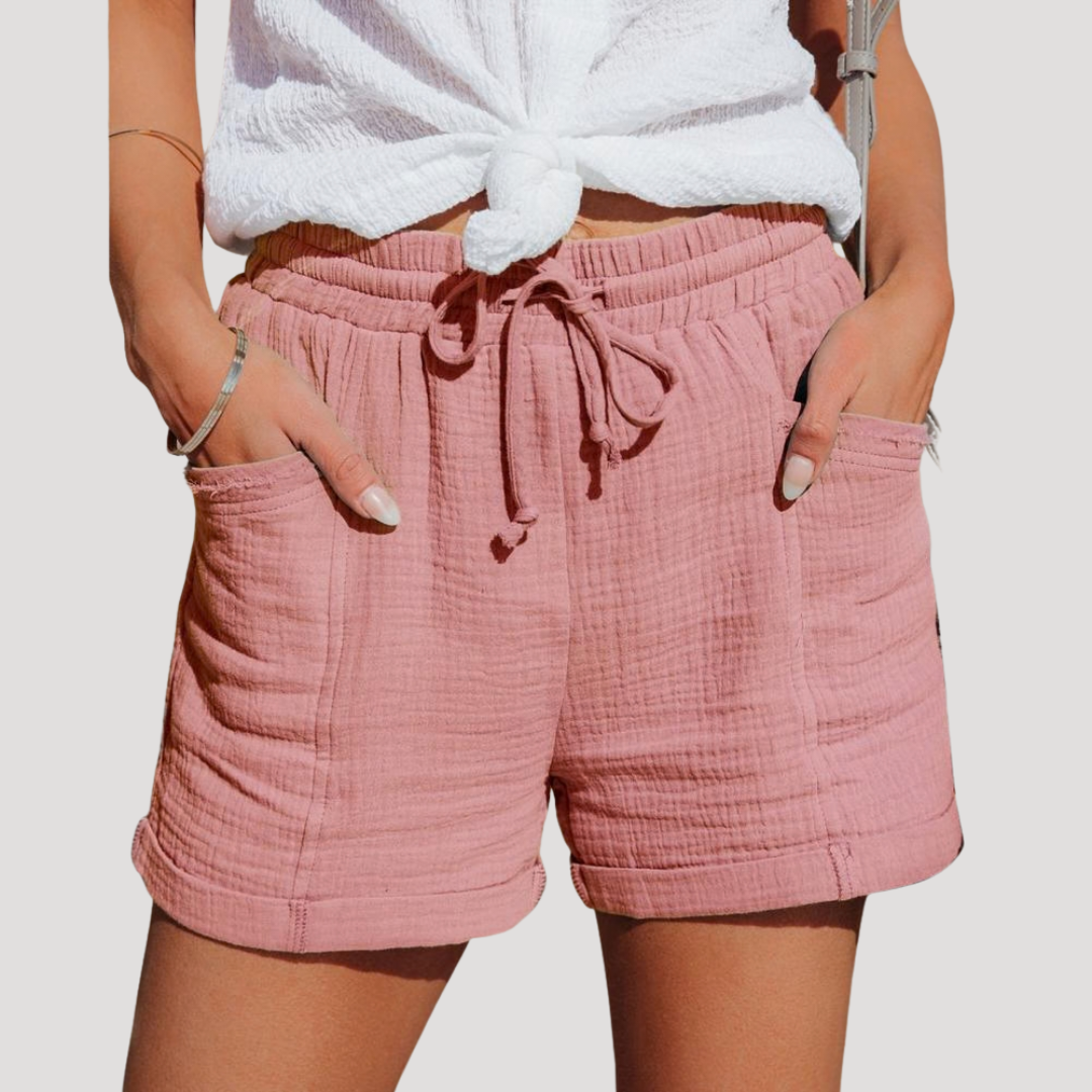Cotton Gauze Shorts with Drawstring Waist and Pockets
