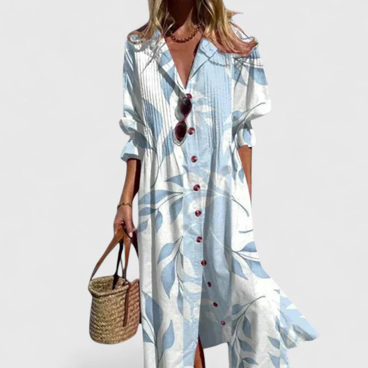 Floral Print Shirt Dress with Button Front