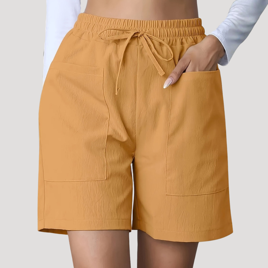 Cotton Twill Shorts with Drawstring Waist and Pockets