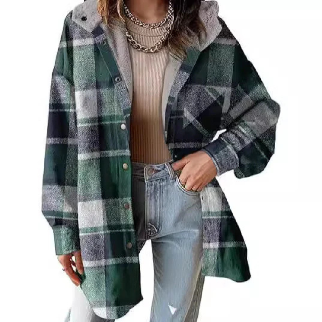Women's Oversized Check Hooded Shirt Jacket