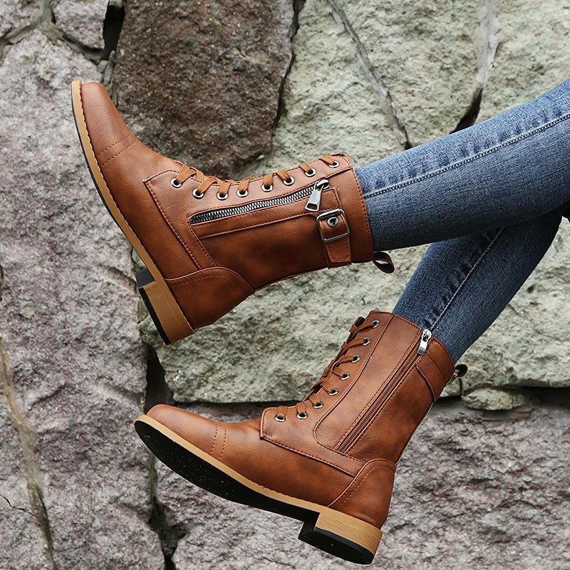 Women’s Lace-Up Ankle Boots with Side Zip & Buckle