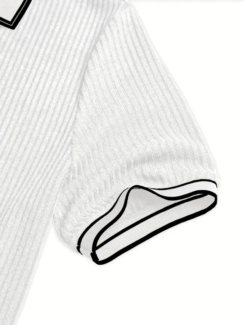 Ribbed Knit Polo with Contrast Placket Trim