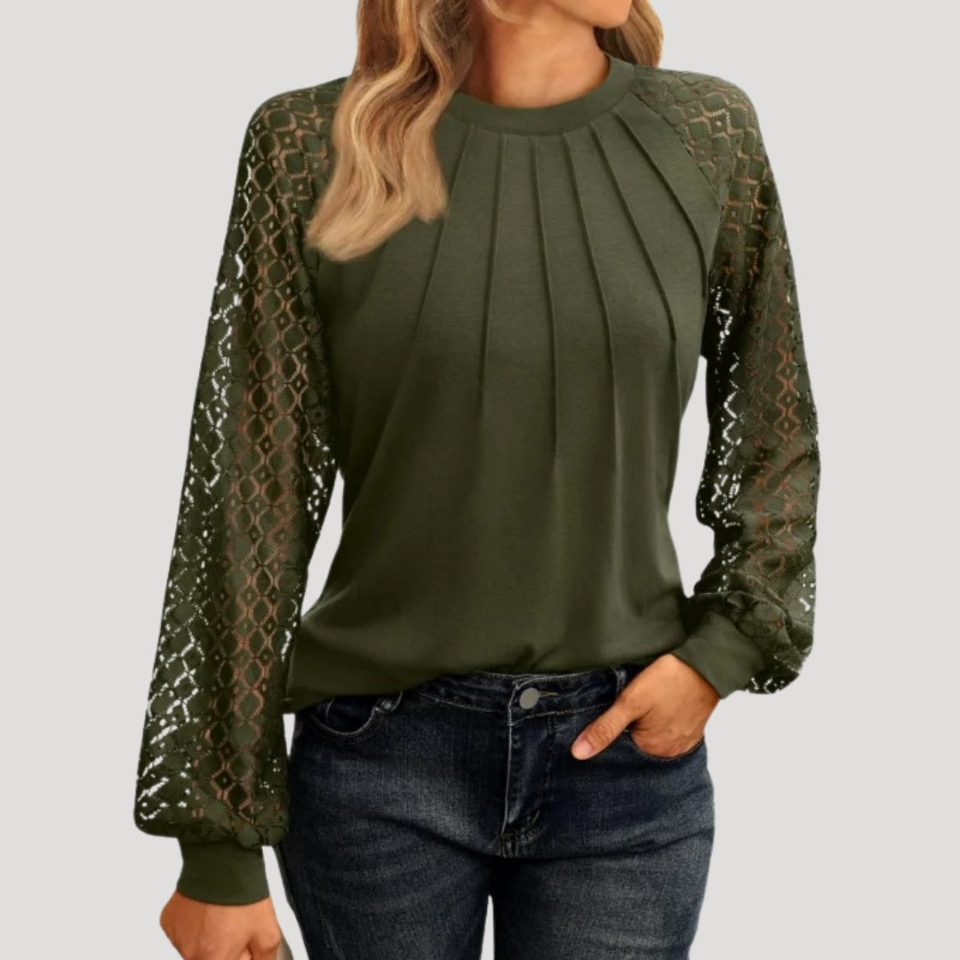 Women's Lace Sleeve Pleated Blouse