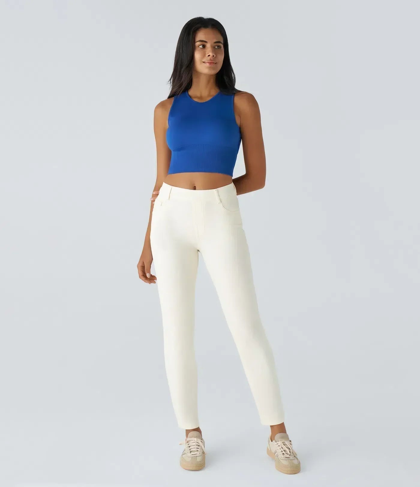 Jean droit avec ceinture élastique à enfiler
