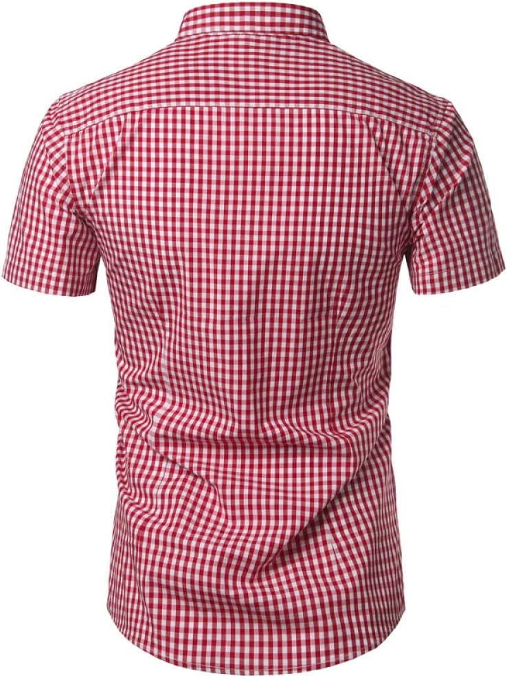 Men's Gingham Short Sleeve Shirt with Chest Pocket