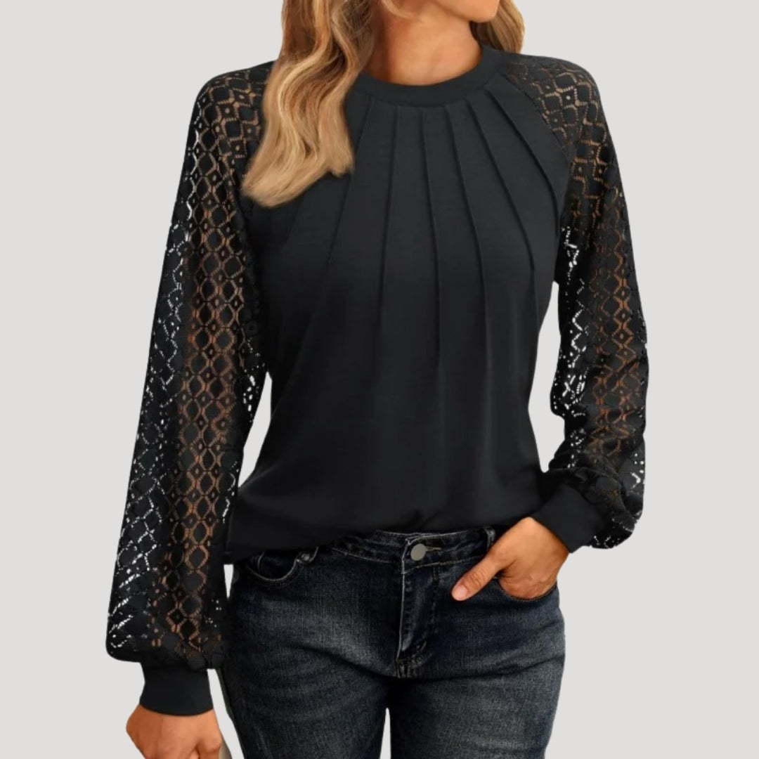 Women's Lace Sleeve Pleated Blouse