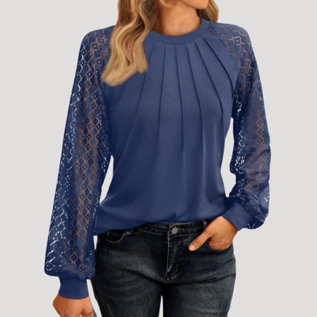 Women's Lace Sleeve Pleated Blouse