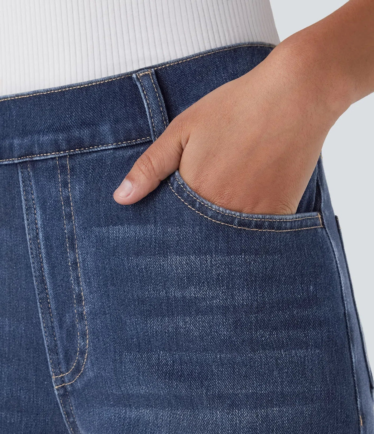 Jean droit avec ceinture élastique à enfiler