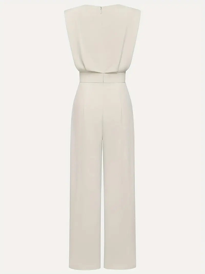 Sleeveless Wide-Leg Jumpsuit with Draped Cowl Neckline
