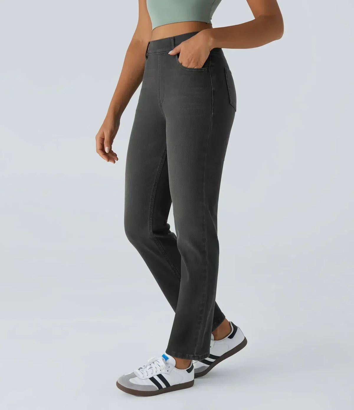 Jean droit avec ceinture élastique à enfiler