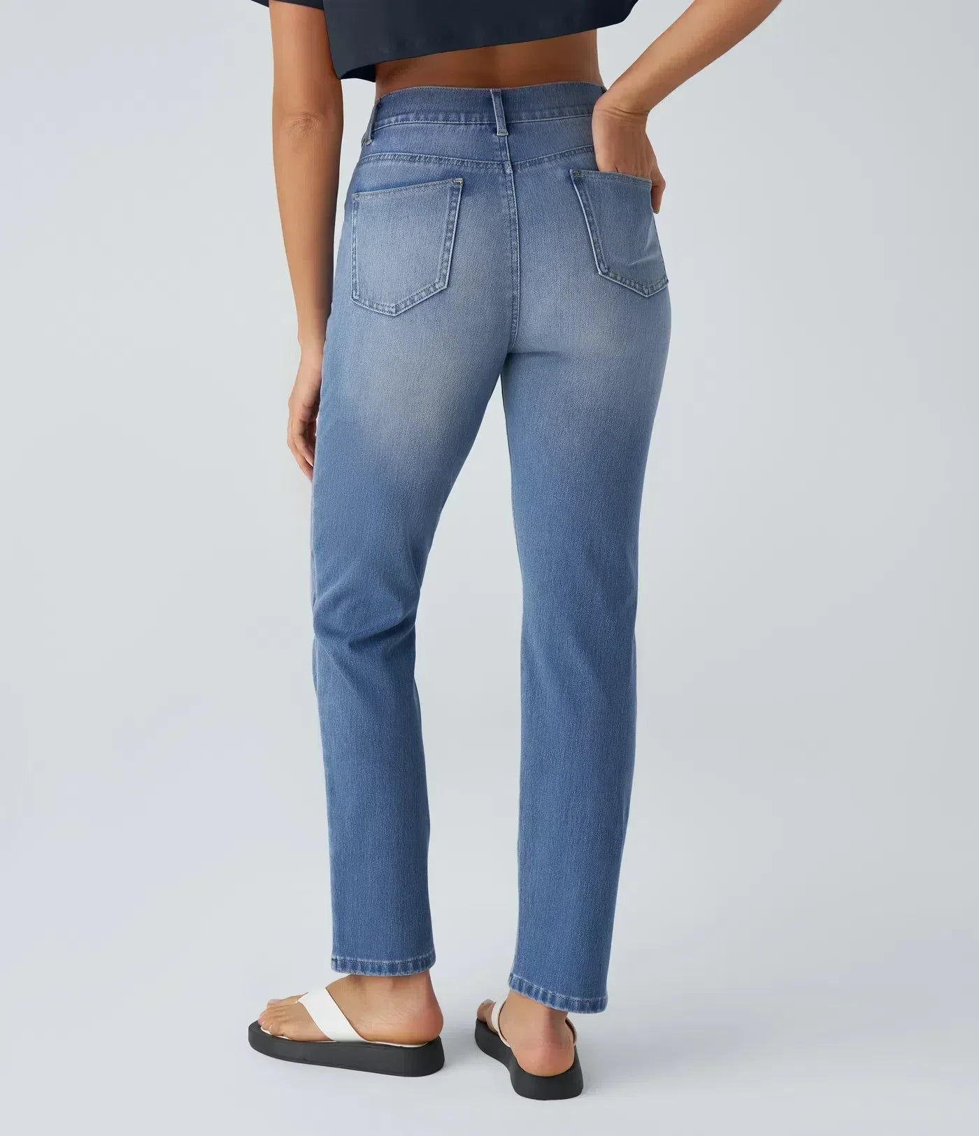 Jean droit avec ceinture élastique à enfiler