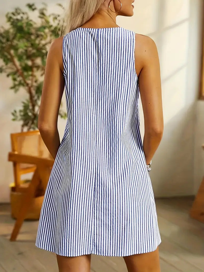 Women's Cotton Blend Striped Pocket Shift Dress
