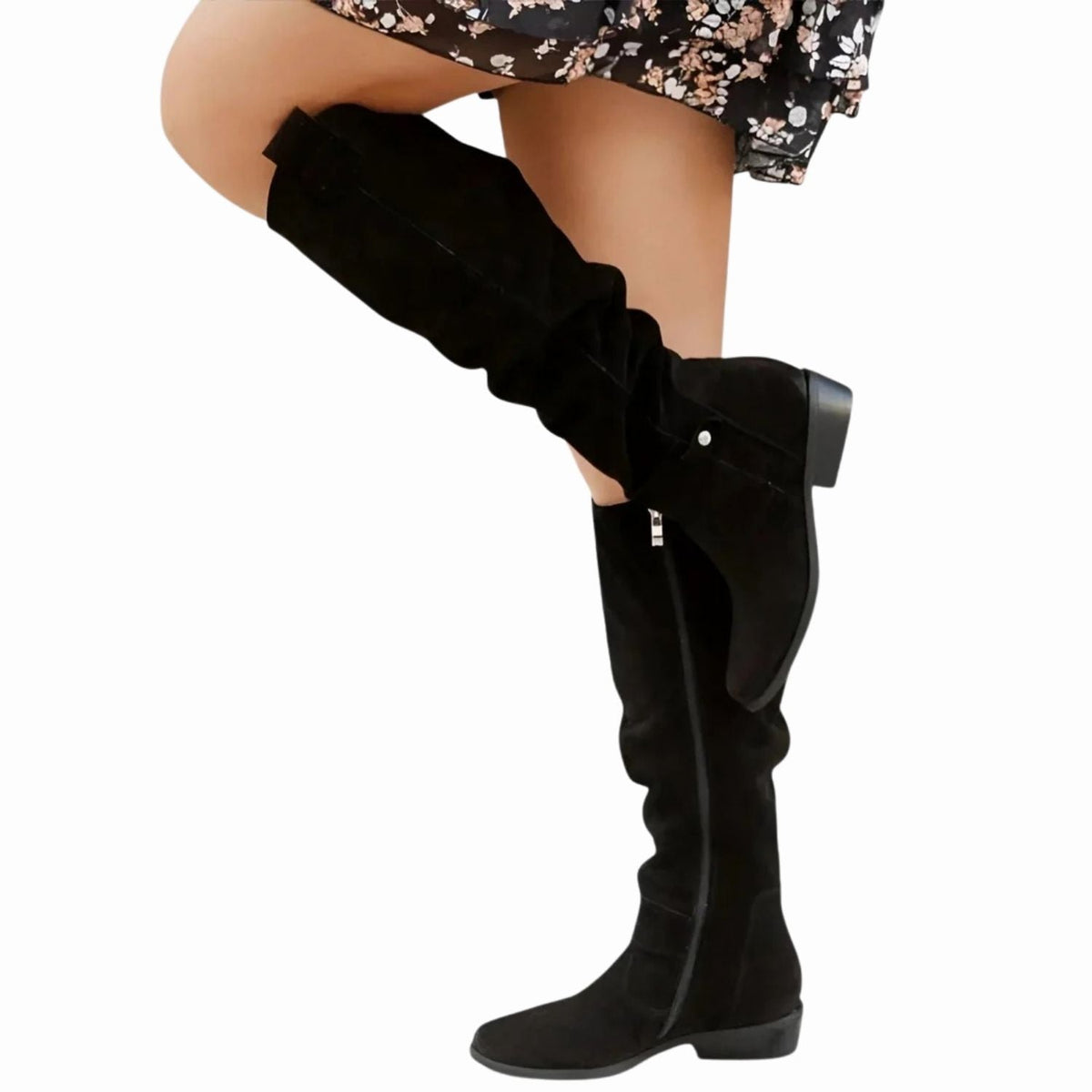 Bottes hautes pour femme | Bottes plates zippées sur le côté avec semelle matelassée