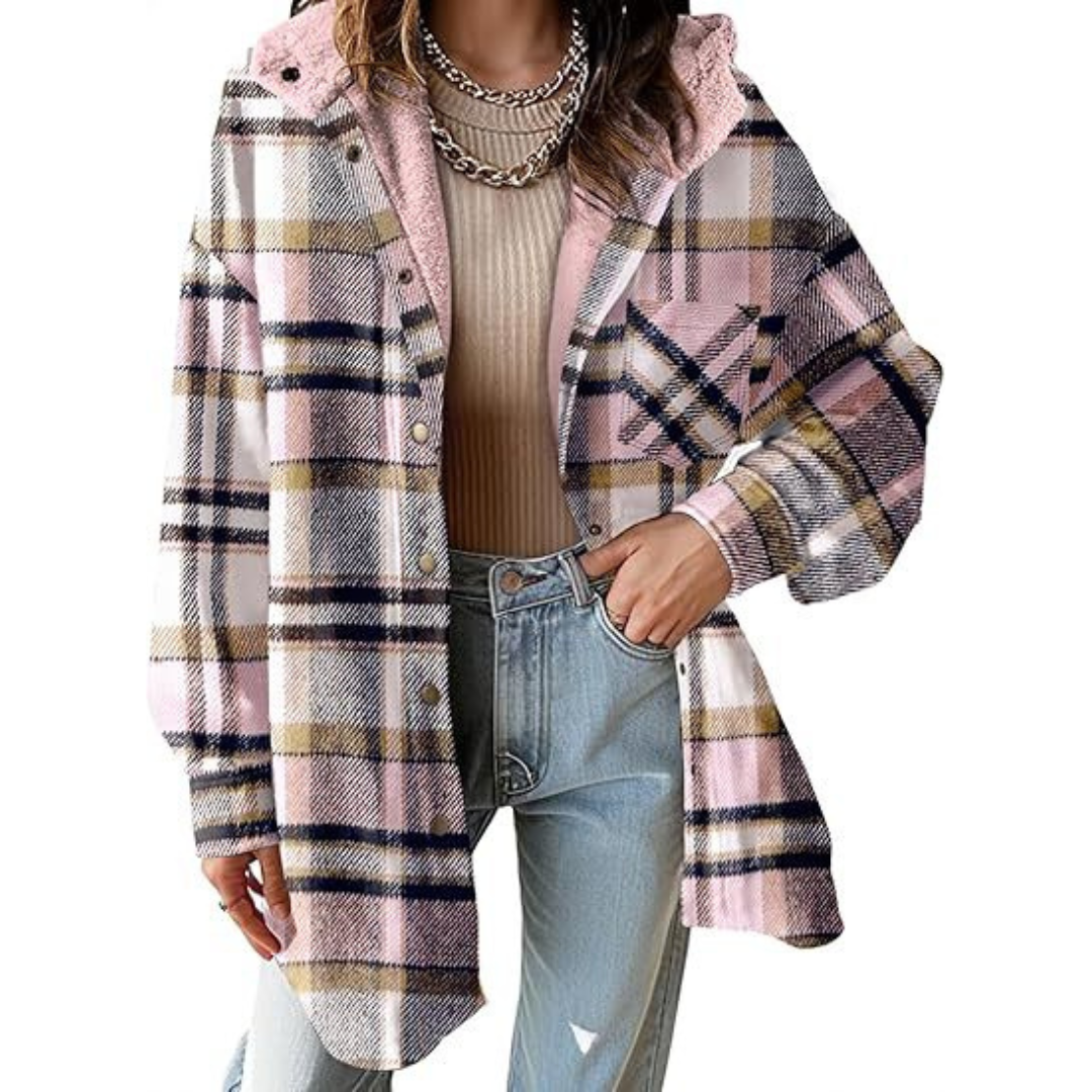 Women's Oversized Check Hooded Shirt Jacket