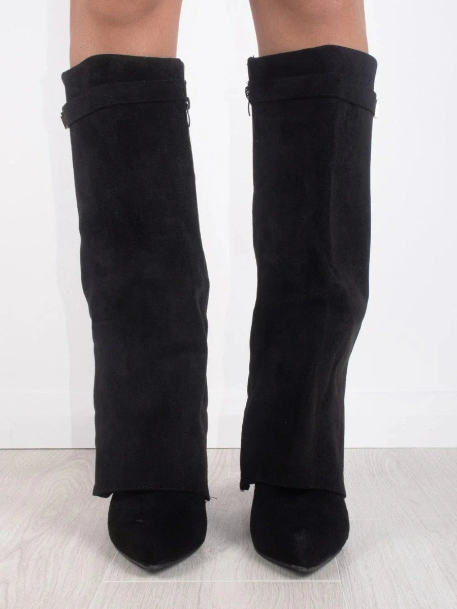 Women's Knee High Block Heel Boots with Side Zip