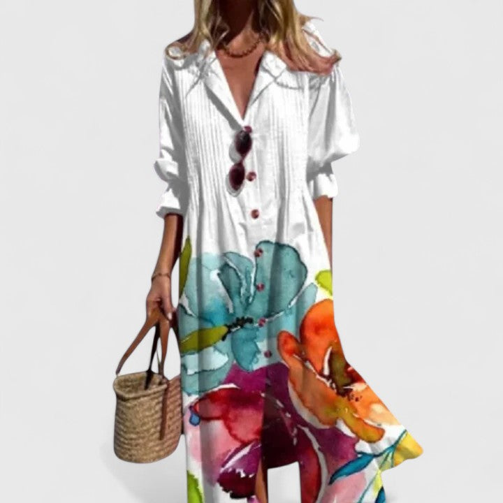 Floral Print Shirt Dress with Button Front