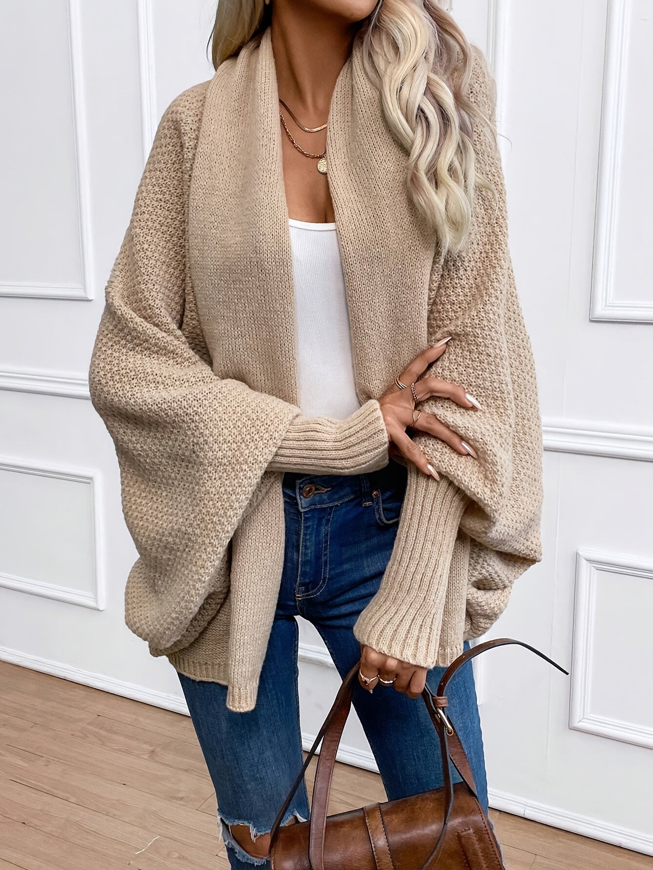 Cardigan ample en maille à manches chauve-souris pour femme