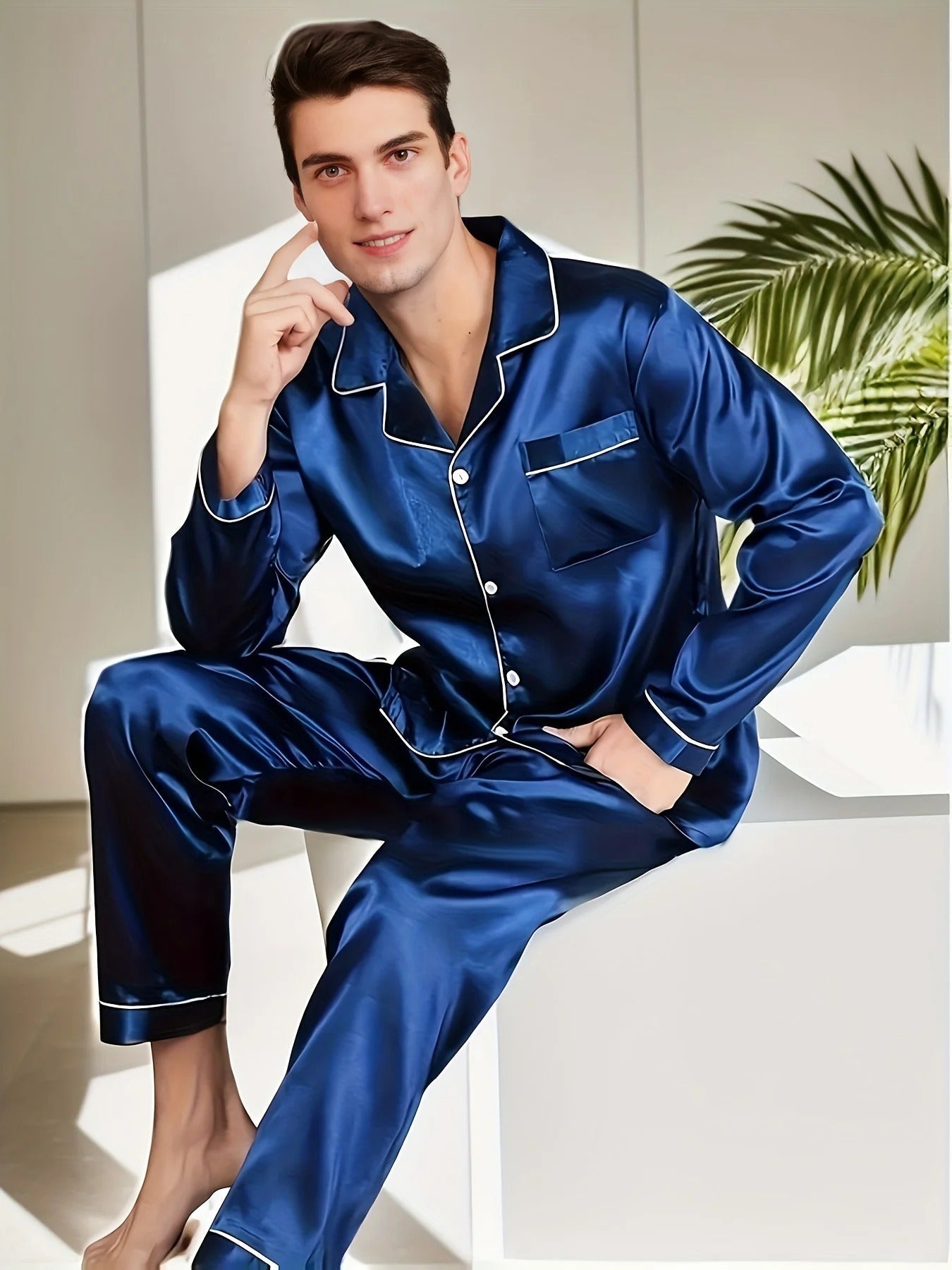 Men’s Satin Pyjama Set with Long Sleeve Shirt