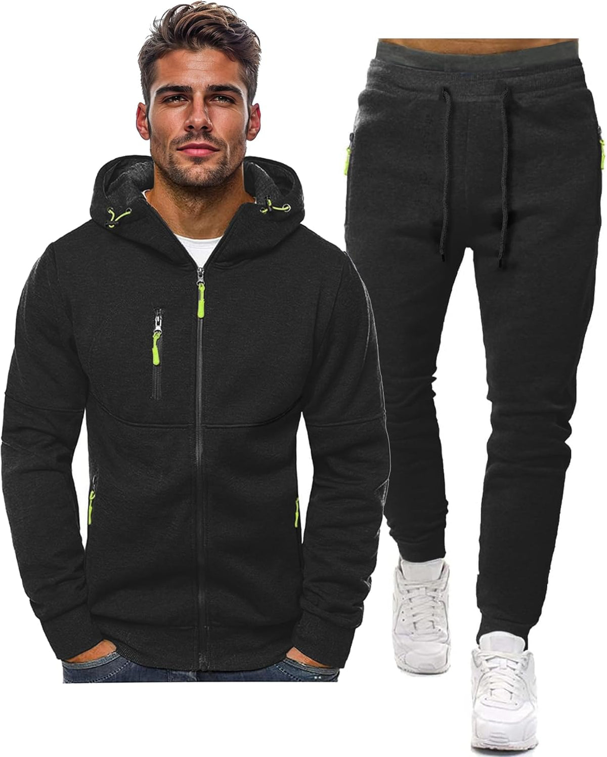 Ensemble de survêtement zippé à capuche pour homme avec pantalon de jogging