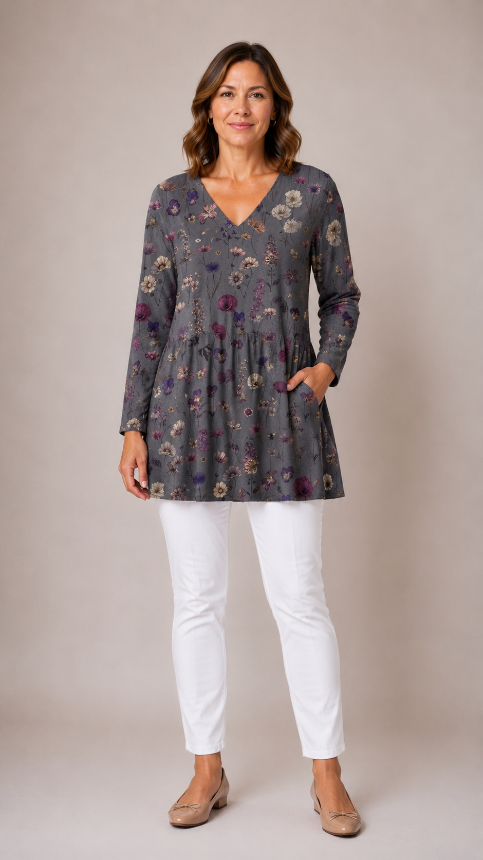 Women's Long V-Neck Blouse | Lightweight Flowing Shirt