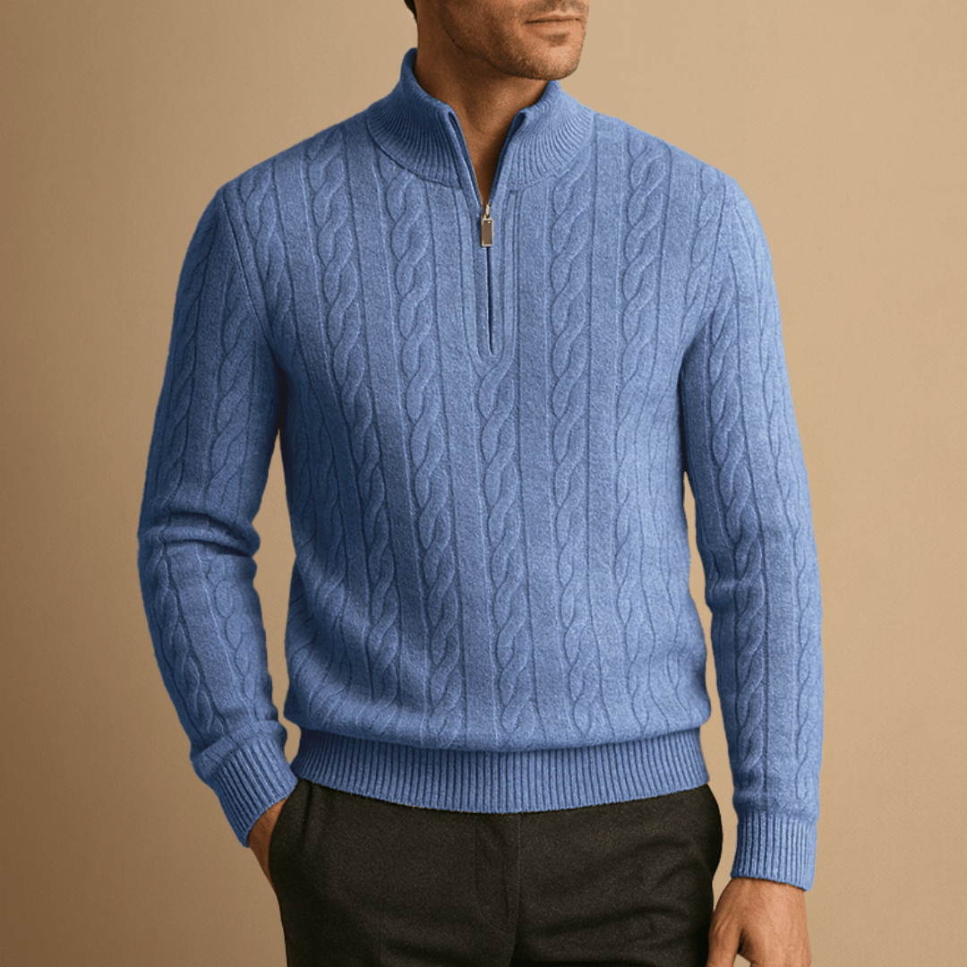 Pull à col zippé pour homme en maille torsadée