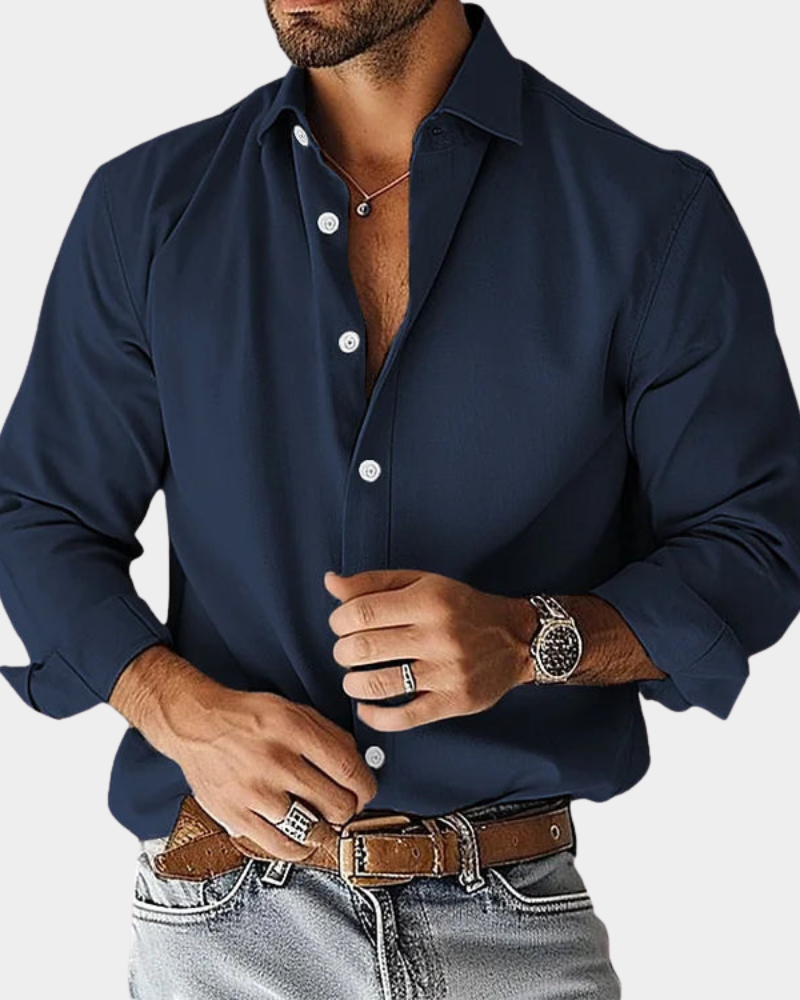Men's Long Sleeve Button-Up Shirt with Classic Collar
