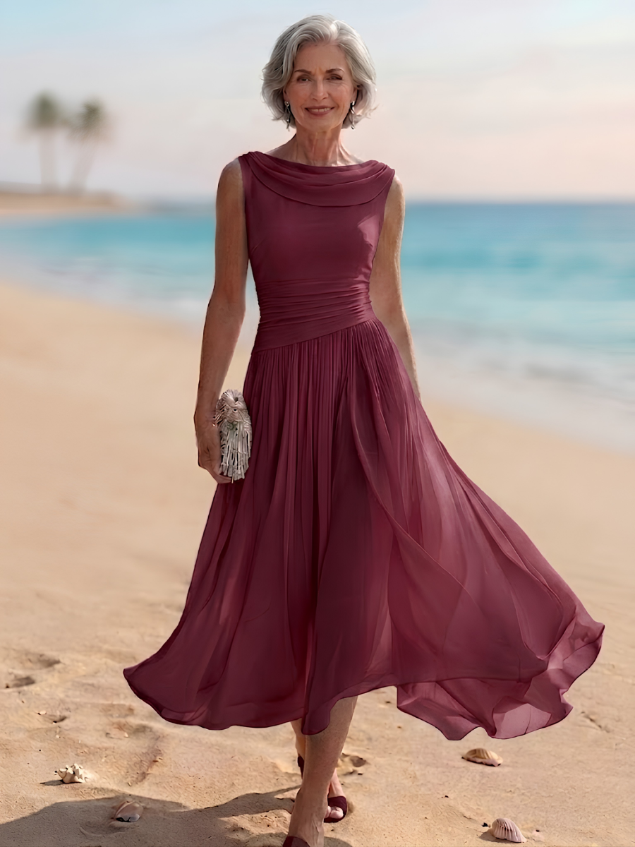 Occasion Dress with Boat Neck and Cap Sleeves