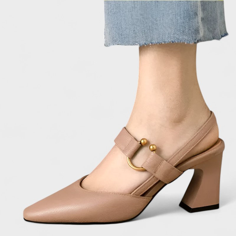 Women's Gold Detail Slingback Block Heel Pumps