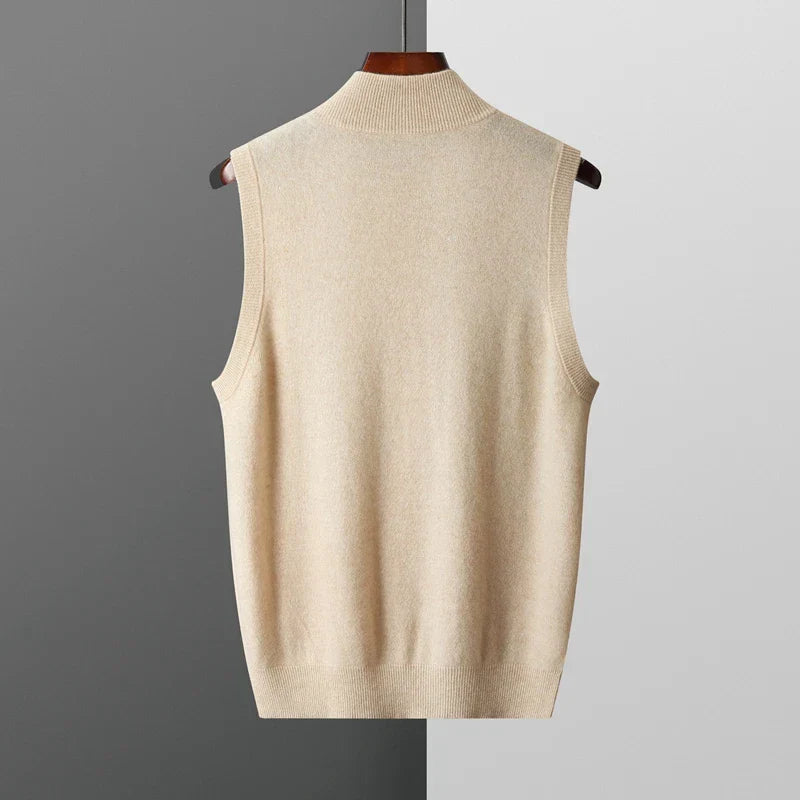 Men's Full-Zip Knitted Gilet with Stand Collar