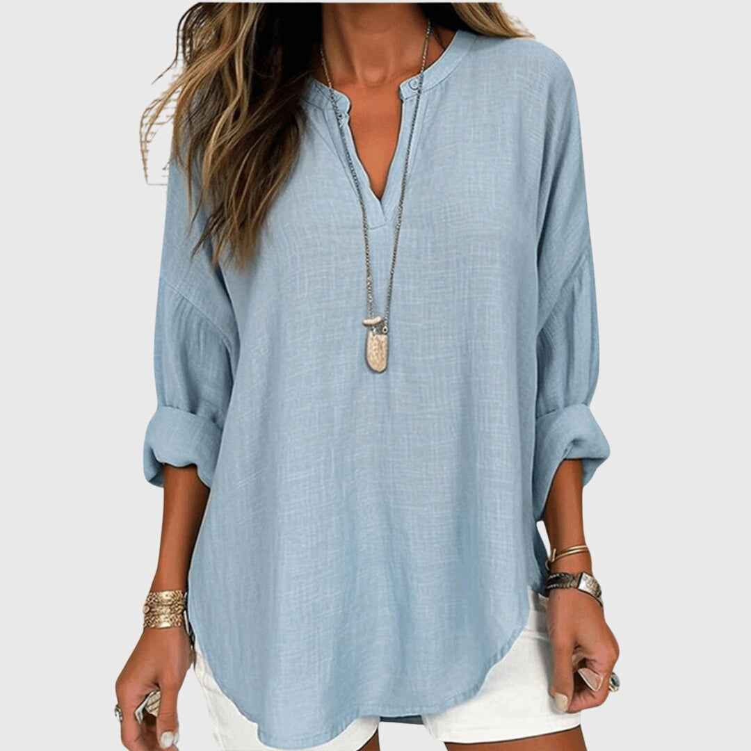 V-Neck Linen Blouse with Relaxed Fit