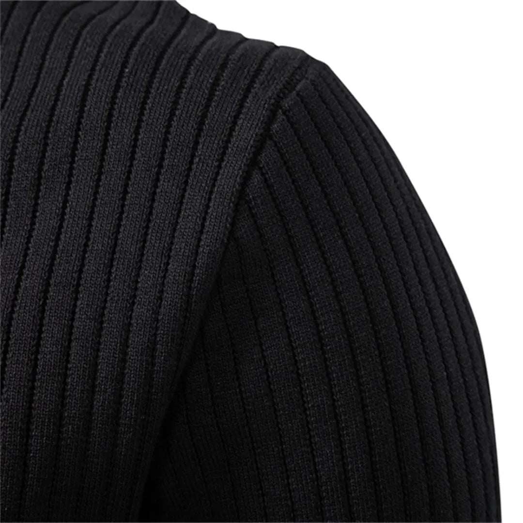 Men's Ribbed Henley Sweater with Button Neck