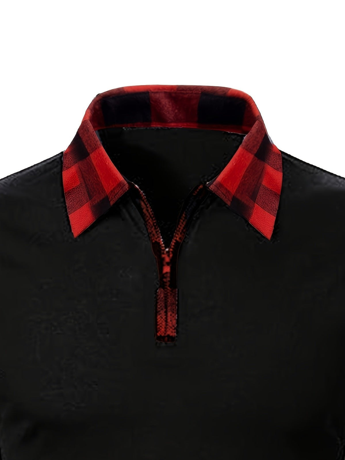 Chemise à carreaux demi-zippée pour homme | Manches contrastantes