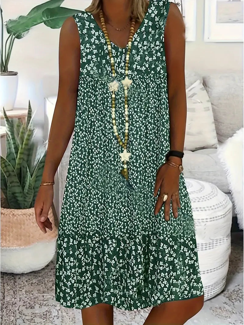 Women's Cotton Blend Floral Sleeveless Midi Dress