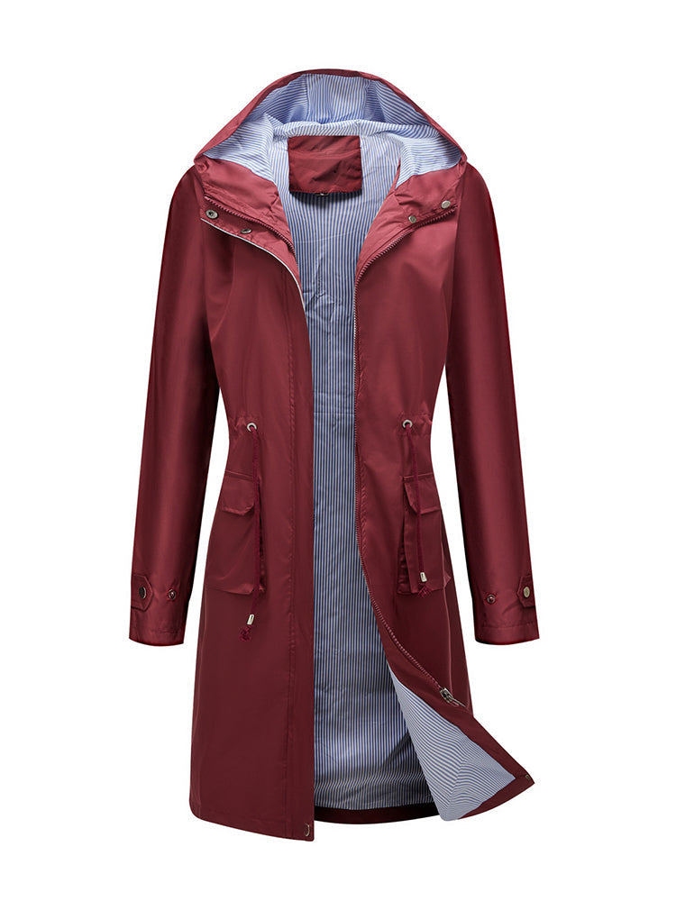 Imperméable léger à capuche, coupe longue, pour femme