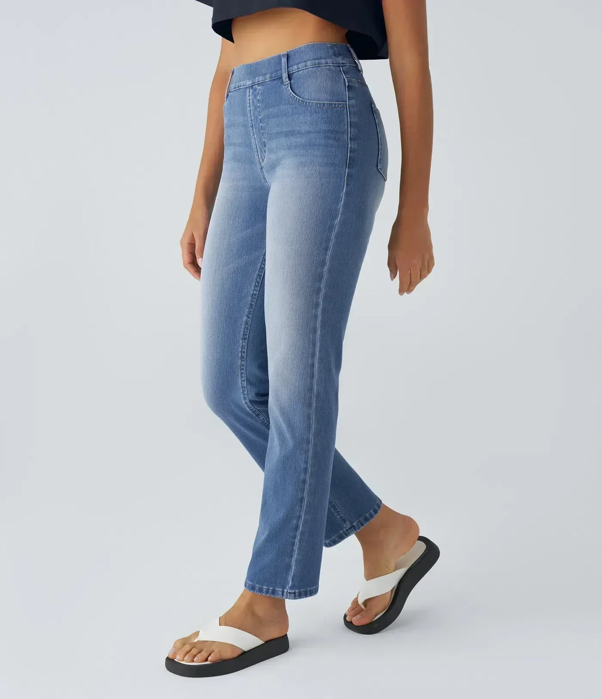 Jean droit avec ceinture élastique à enfiler