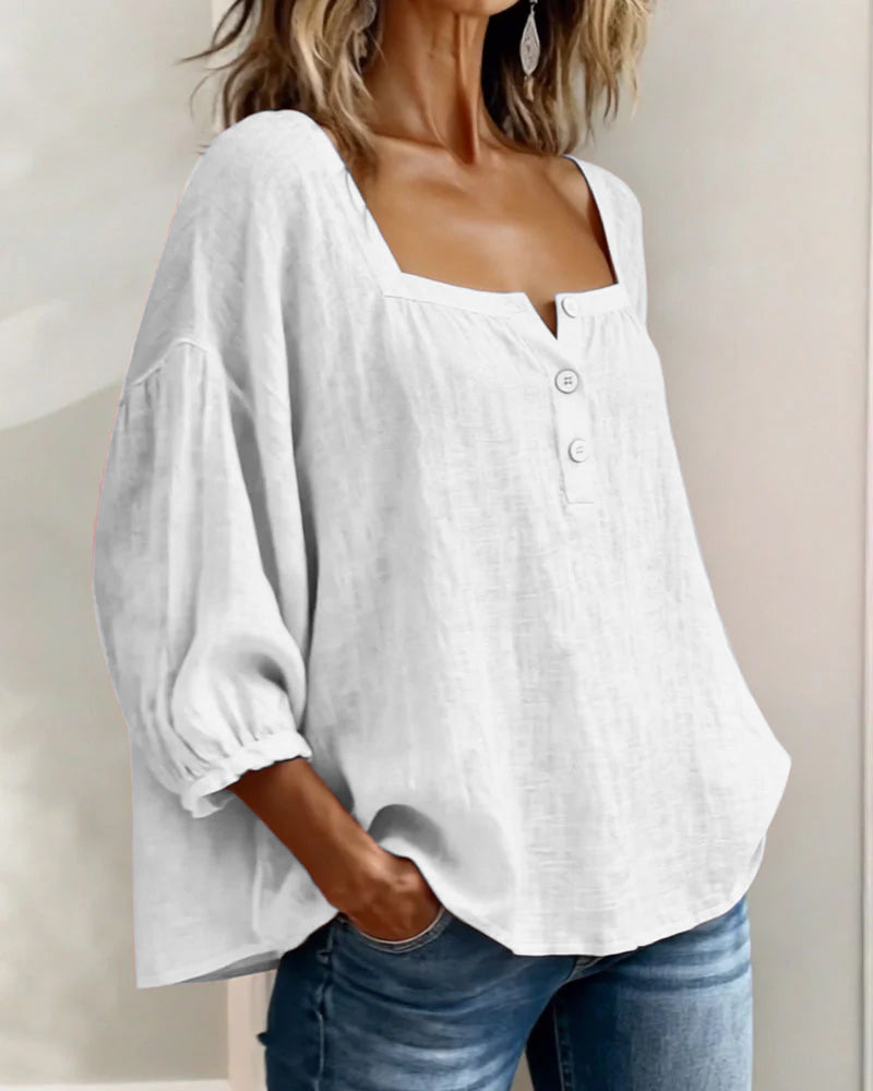 Women's Relaxed Square Neck Button Blouse