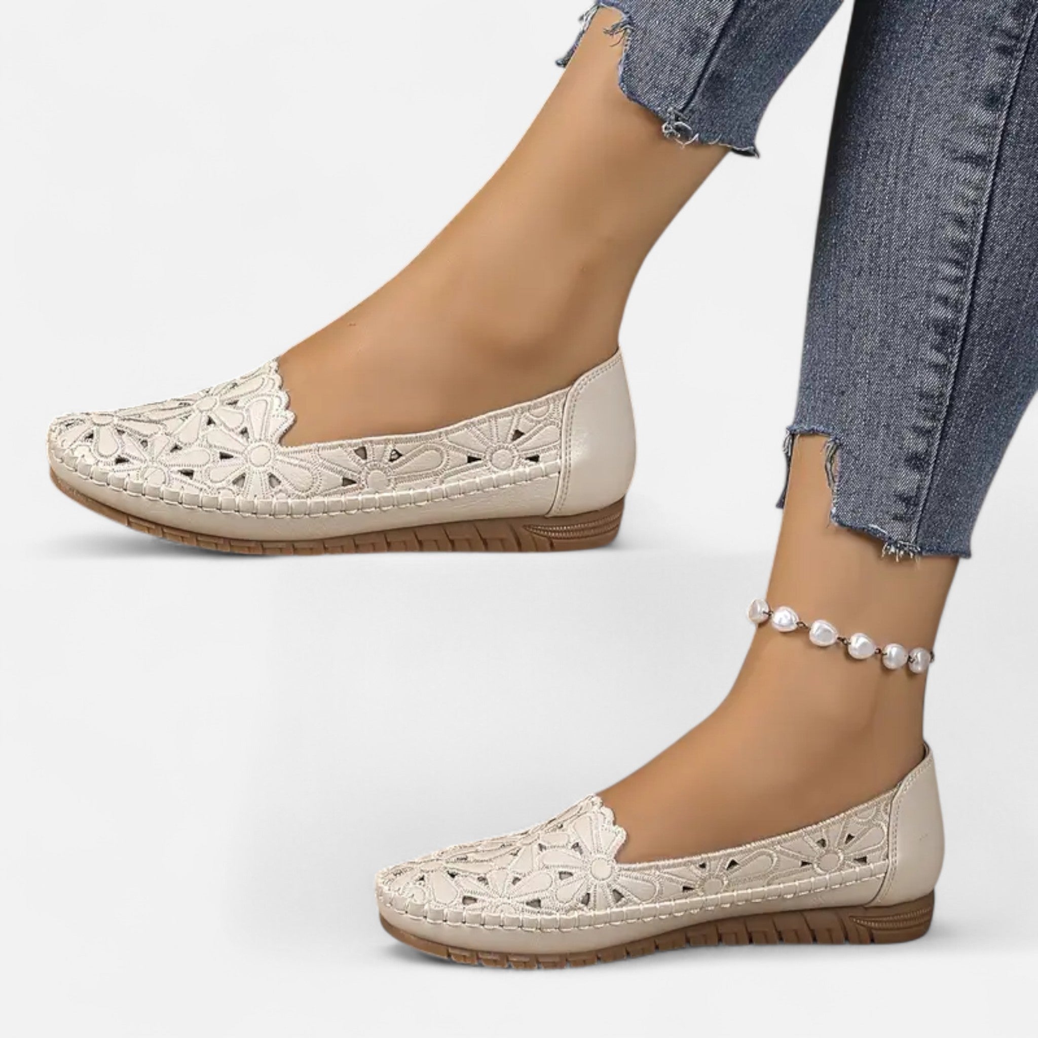 Leather Ballet Flats with Scalloped Cutout Detail