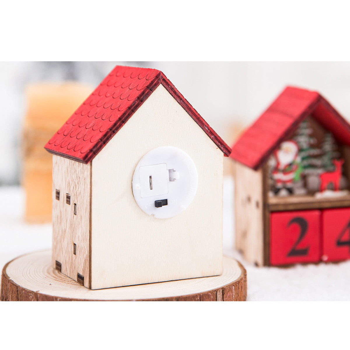 Wooden LED Advent Calendar House | Santa & Snowman Design