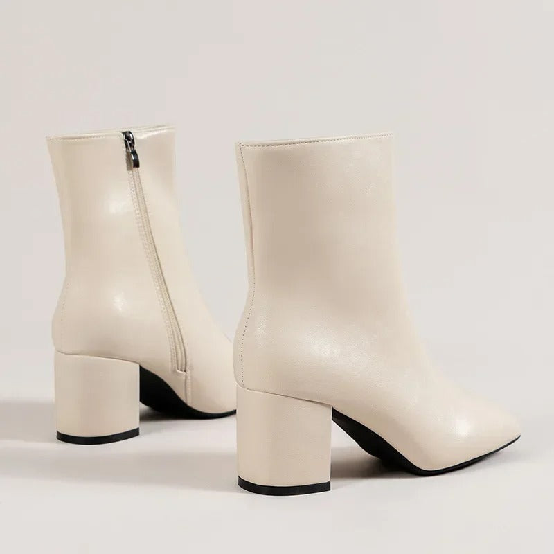 Women's Square-Toe Ankle Boots with Block Heel and Side Zip