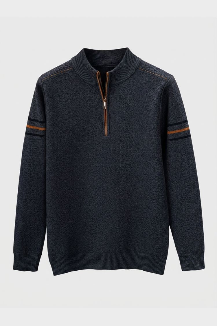 Men's Quarter-Zip Sweater | Striped Collared Knit