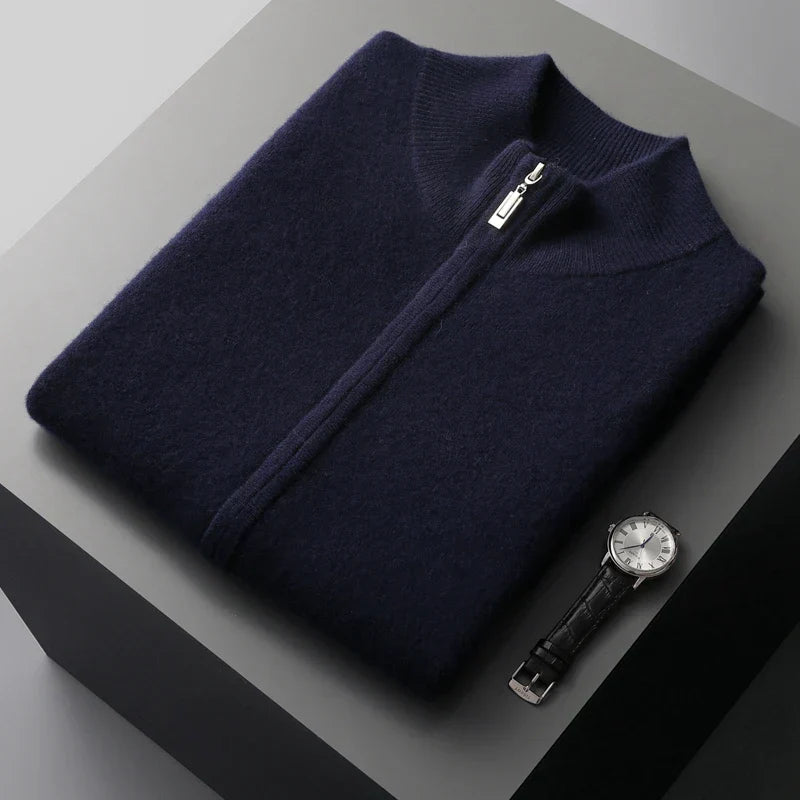 Men's Full-Zip Knitted Gilet with Stand Collar