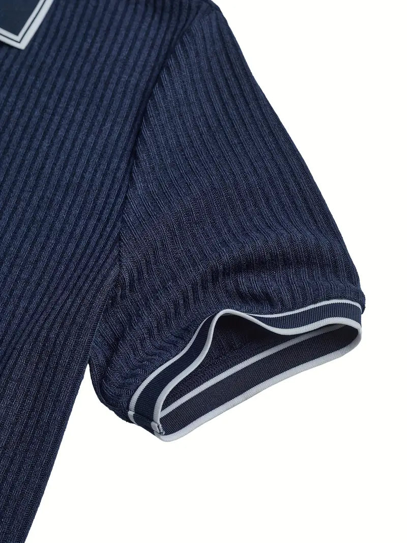 Ribbed Knit Polo with Contrast Placket Trim