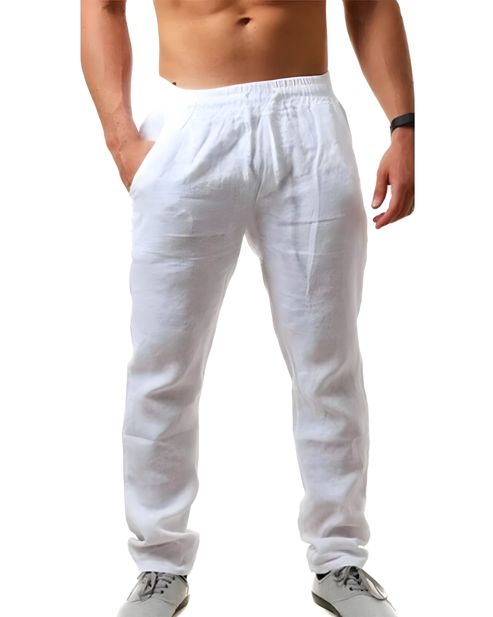 Men's Tapered Linen Trousers with Elastic Waist