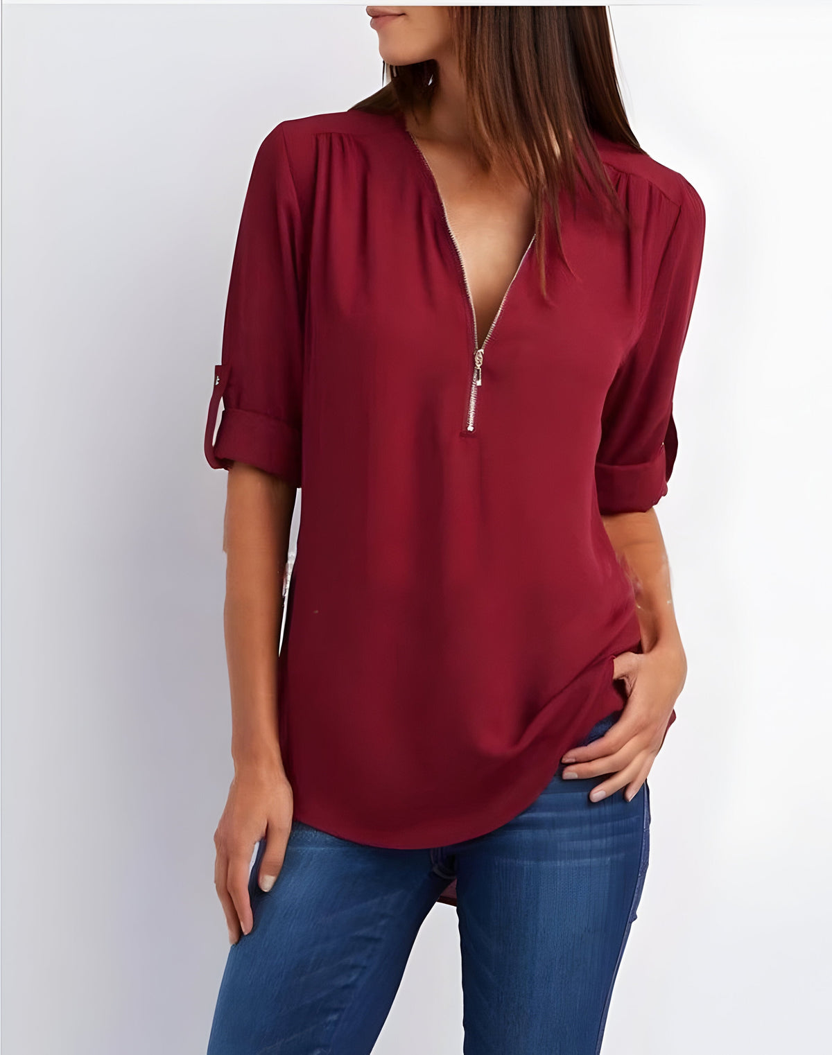 Women's Short Sleeve Blouse with Half Zip