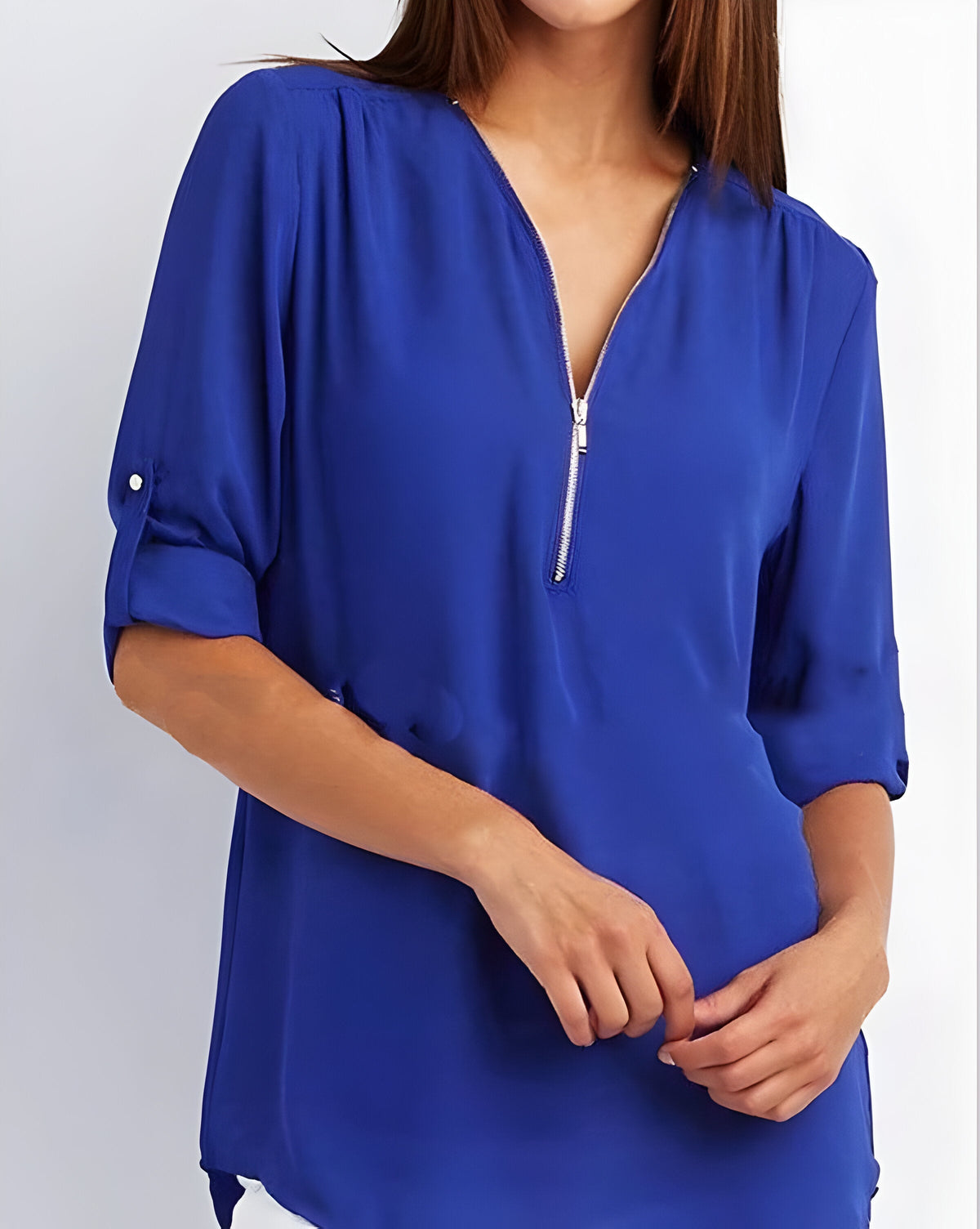 Women's Short Sleeve Blouse with Half Zip
