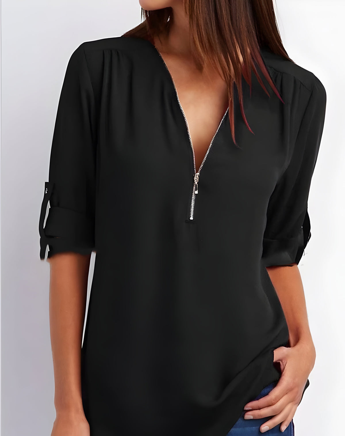 Women's Short Sleeve Blouse with Half Zip