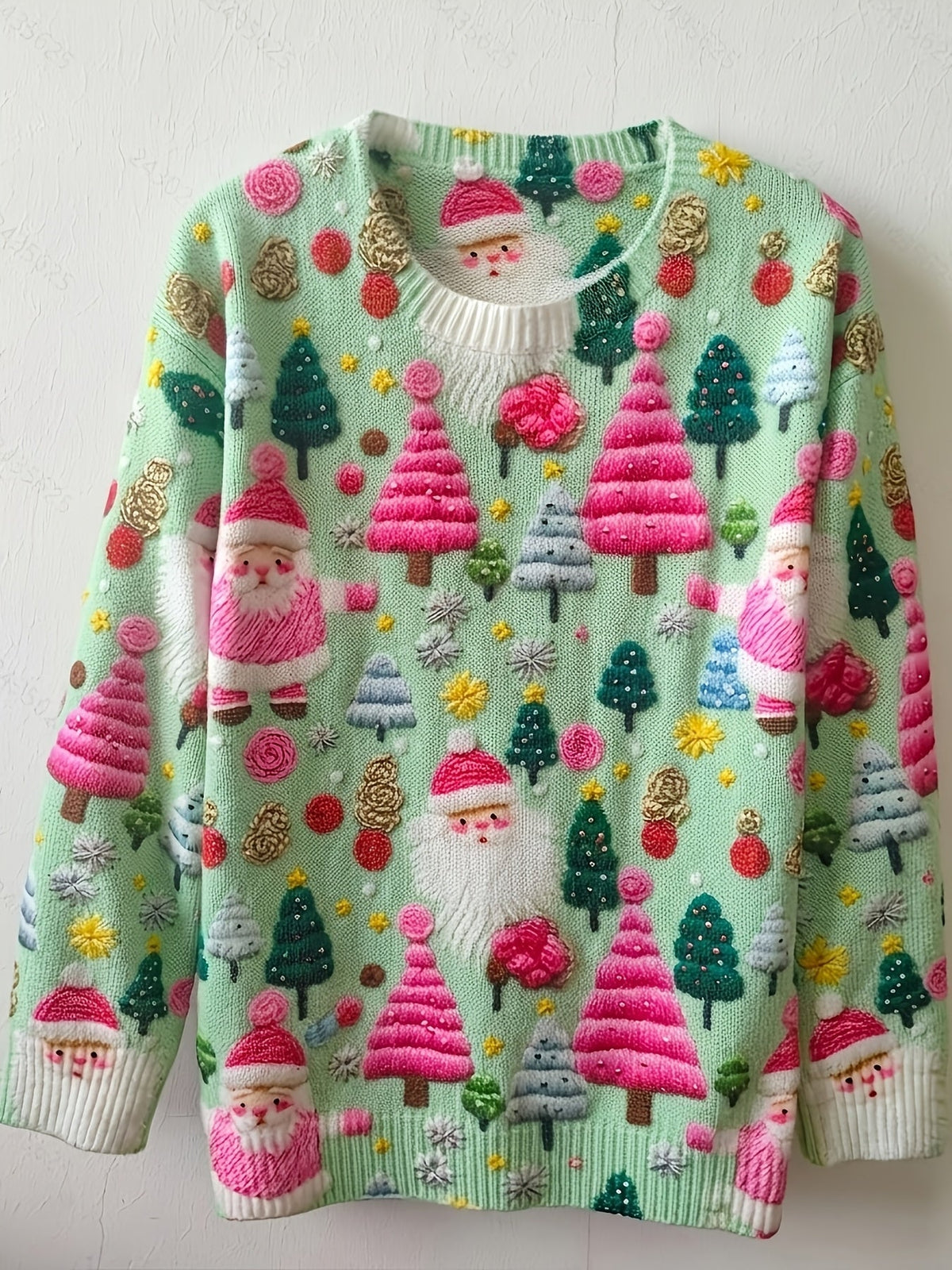 Pull de Noël oversize pour femme | Pull en maille imprimé Père Noël