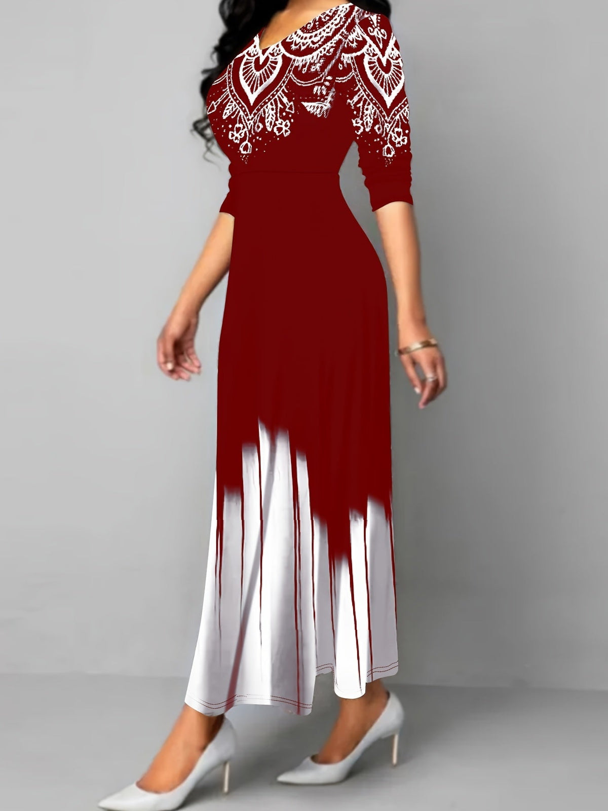 Robe midi de Noël pour femme à manches longues