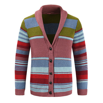 Men’s Striped Shawl Collar Knitted Cardigan